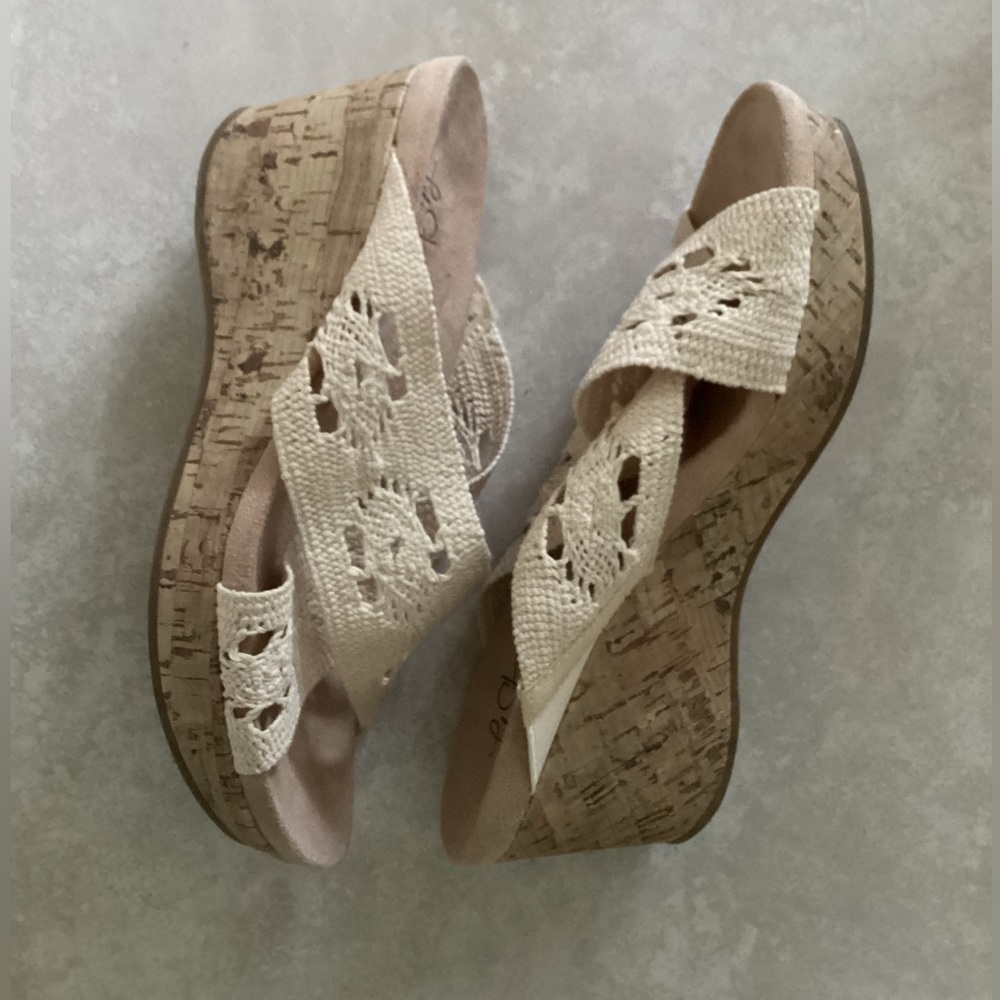 Life Stride Donna macramé wedge sandals EUC Sz 7 cork heel cushion footbed - Picture 6 of 11